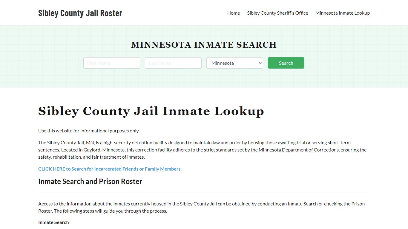 Sibley County Jail Roster Lookup, MN, Inmate Search