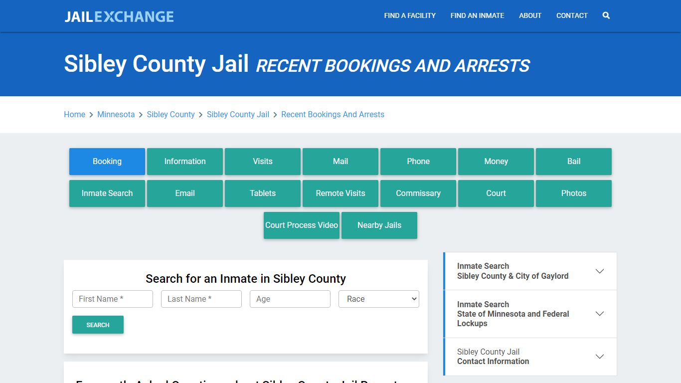 Sibley County Jail Recent Bookings And Arrests - Jail Exchange